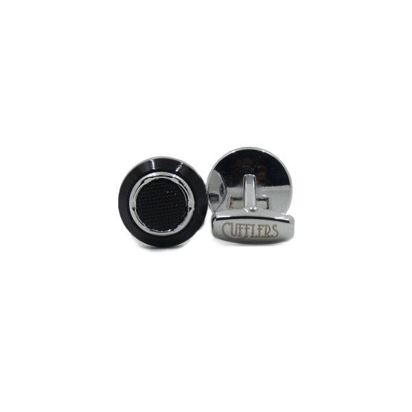 Cufflers Designer Cufflinks with Free Gift Box - Black and Silver Circle Design - CU-4006 - Image 2