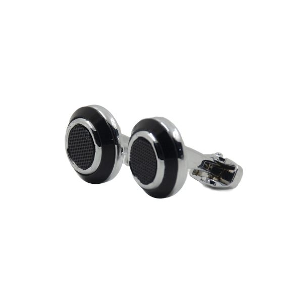 Cufflers Designer Cufflinks with Free Gift Box - Black and Silver Circle Design - CU-4006 - Image 3