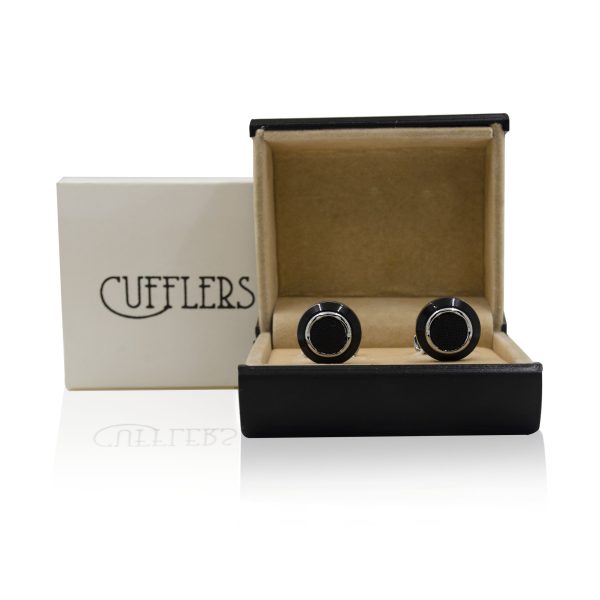 Cufflers Designer Cufflinks with Free Gift Box - Black and Silver Circle Design - CU-4006 - Image 4