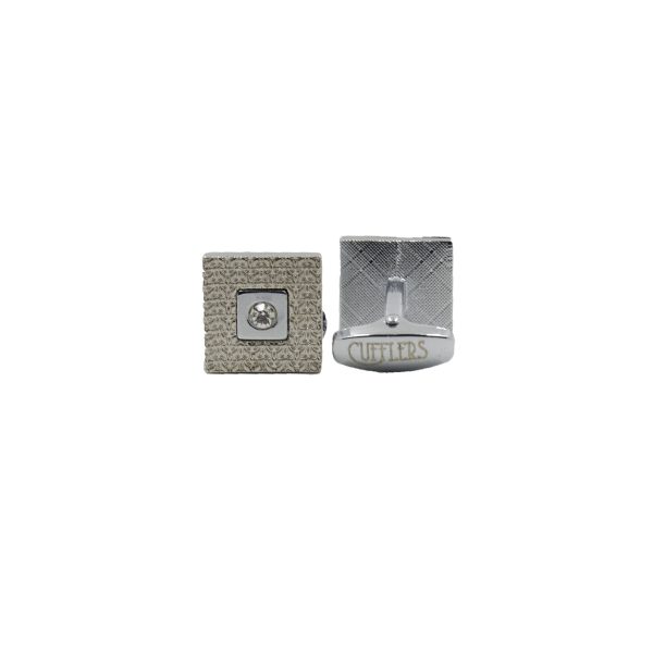 Cufflers Designer Cufflinks with Free Gift Box - Silver & White Square Design - CU-4009 - Image 2