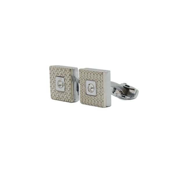 Cufflers Designer Cufflinks with Free Gift Box - Silver & White Square Design - CU-4009 - Image 3