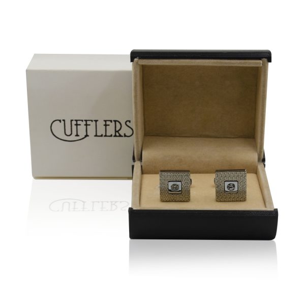 Cufflers Designer Cufflinks with Free Gift Box - Silver & White Square Design - CU-4009 - Image 4