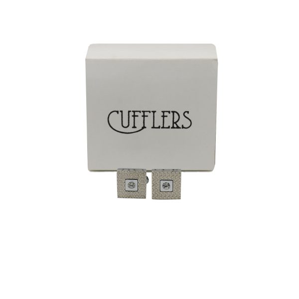 Cufflers Designer Cufflinks with Free Gift Box - Silver & White Square Design - CU-4009 - Image 5