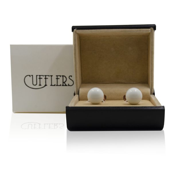 Cufflers Designer Cufflinks White Circle Design with Free Gift Box - CU-4023 - Image 4