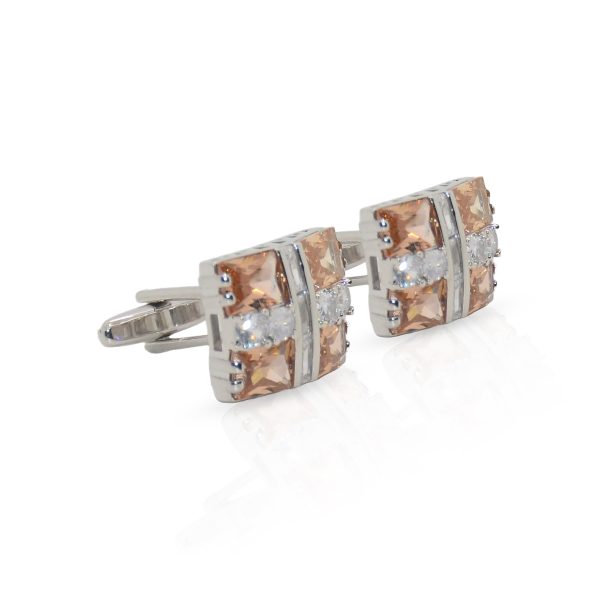 Cufflers Designer Cufflinks with Free Gift Box Silver and Yellow Crystal - CU-4025-A - Image 3