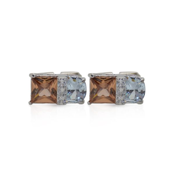 Cufflers Designer Silver Square Gemstone Cufflinks with Free Gift Box - CU-4027