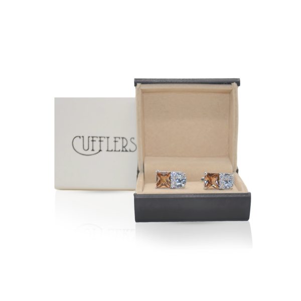 Cufflers Designer Silver Square Gemstone Cufflinks with Free Gift Box - CU-4027 - Image 4