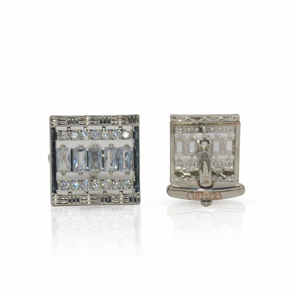 Cufflers Designer White Crystal Box Cufflinks CU-4028 with Free Gift Box - Image 2