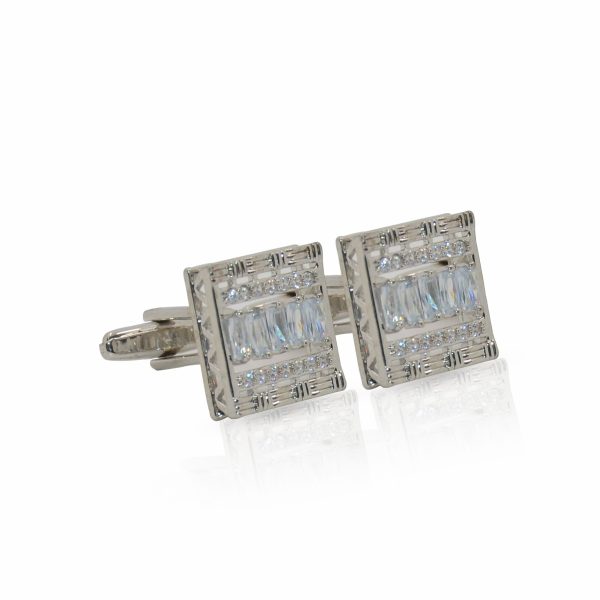 Cufflers Designer White Crystal Box Cufflinks CU-4028 with Free Gift Box - Image 3