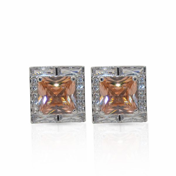 Cufflers Designer Cufflinks with Peach Stone Accent CU-4029 + Free Gift Box