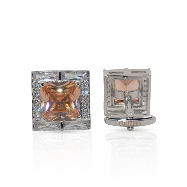 Cufflers Designer Cufflinks with Peach Stone Accent CU-4029 + Free Gift Box - Image 2