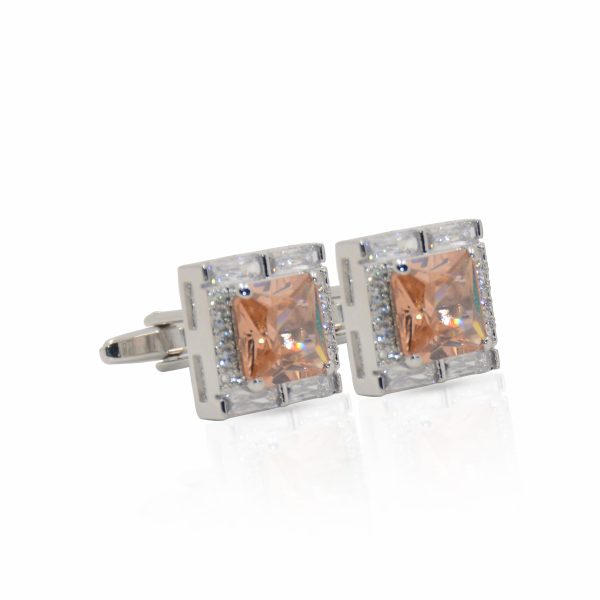 Cufflers Designer Cufflinks with Peach Stone Accent CU-4029 + Free Gift Box - Image 3