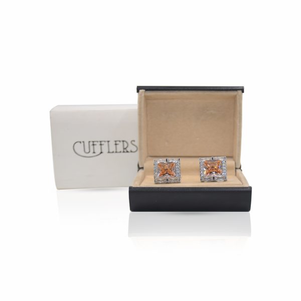 Cufflers Designer Cufflinks with Peach Stone Accent CU-4029 + Free Gift Box - Image 4