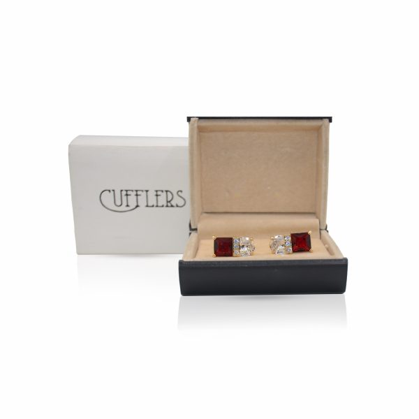 Cufflers Designer Red Square Crystal Cufflinks CU-4030-A with Free Gift Box - Image 3