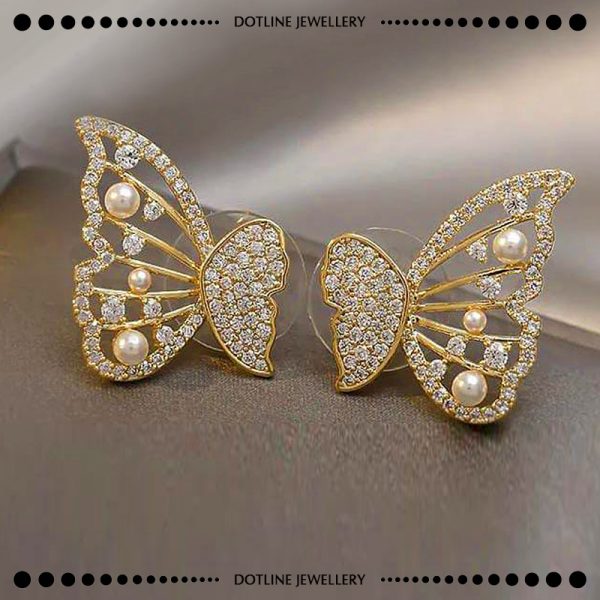 Dotline Jewellery Stylish Diamond Butterfly Earrings, Stylish Butterfly Tops for Women JER01-GO - Image 4