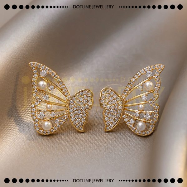 Dotline Jewellery Stylish Diamond Butterfly Earrings, Stylish Butterfly Tops for Women JER01-GO - Image 3