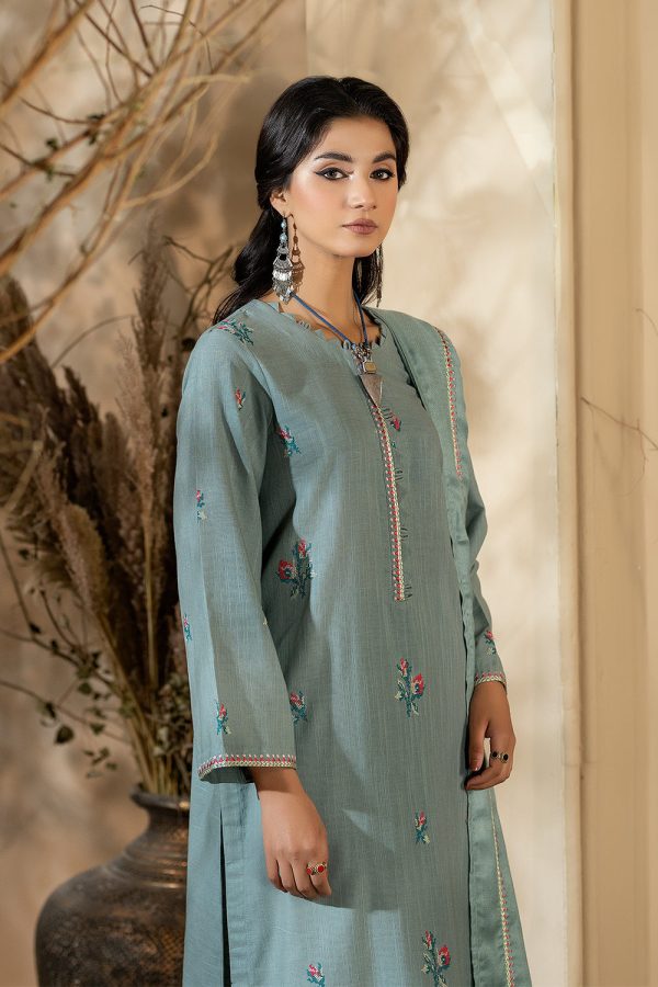 La Rosaa LW2-03 Sea Green Embroidered -3 Piece - Image 3