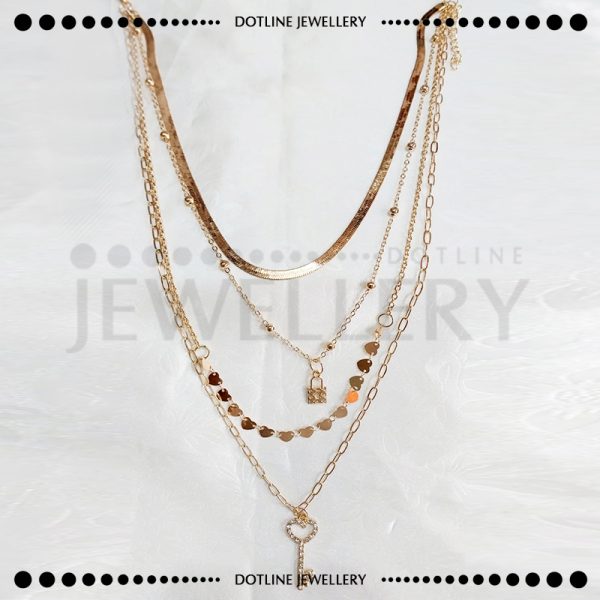 Dotline Jewellery Stylish Golden Chain, Lock Key Pendant Necklace, Multilayer Chain Locket JCL01 - Image 7