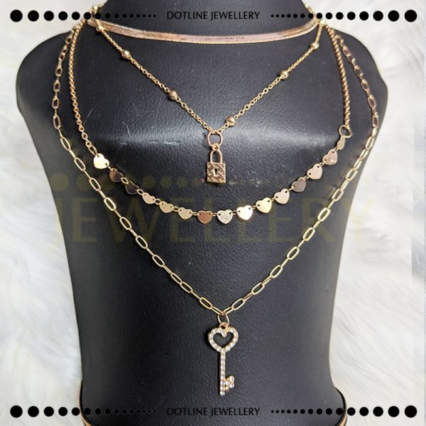 Dotline Jewellery Stylish Golden Chain, Lock Key Pendant Necklace, Multilayer Chain Locket JCL01 - Image 5